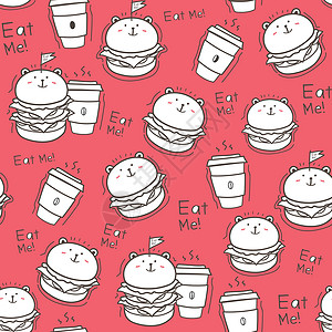 三明治咖啡无缝模式汉堡背景 矢量插图纺织品午餐草图涂鸦咖啡小吃绘画包子汉堡菜单设计图片