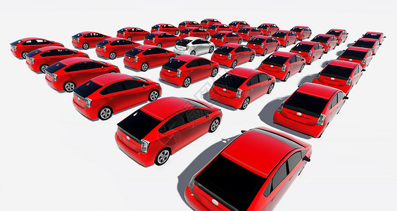 数百辆红色车 一辆白色顾客创新数字化恶作剧个性电脑轿车人群营业员背景图片