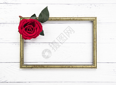 金色复古木框和红玫瑰背景图片