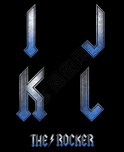 哥特字体岩石重金属字母  3D 说明字体插图戒指乐队演出电影首都金属信件蓝色背景