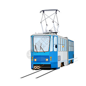 老姆登孤立在白色背景上的电车卡通片玩具运输火车城市插图乘客蓝色街道旅行插画