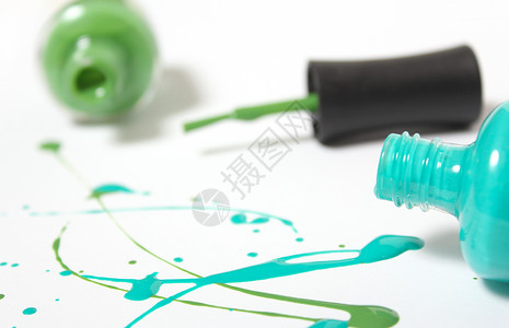 蓝色和绿色波兰语搪瓷沙龙产品指甲魅力抛光蓝绿色白色美丽凝胶背景图片