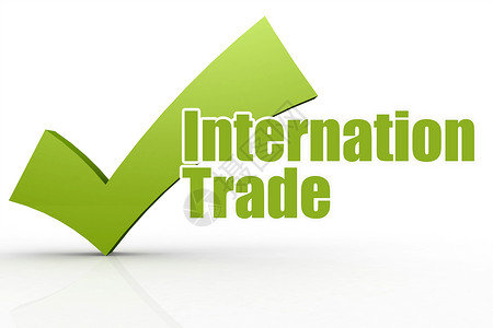 国际贸易字加绿色记号的国际贸易字词背景图片