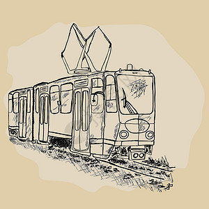 火车线路孤立在白色背景上的电车 公共交通插画