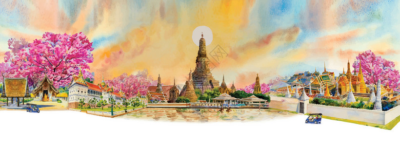 清迈蓝庙全景视图著名地标曼谷和清迈在 Thaila插画