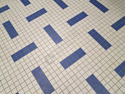 地板上蓝色和白方白色浴室瓷砖背景图片
