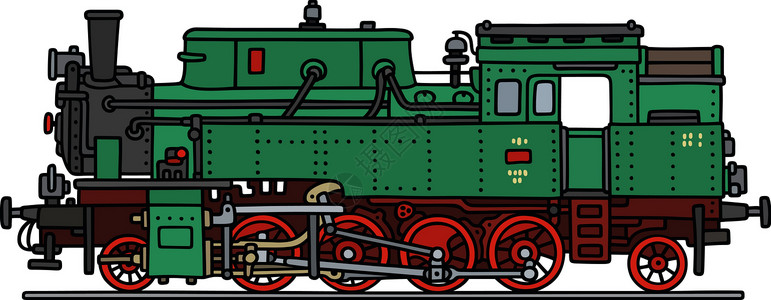 老绿色蒸汽机车插画