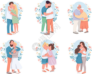 40岁女性将固定的色彩矢量不露面字符组装在平端彩色矢量中儿子女性家庭跑步女士网络男人感情友谊动画片插画