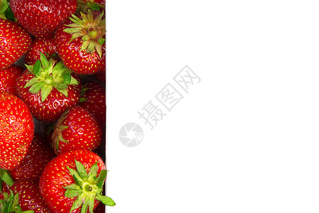 左侧的有机草莓边框 白色背景模拟文本 (笑声)背景图片