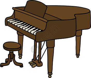 经典的棕色三角钢琴音乐会卡通片乐队键盘流行音乐音乐钥匙爵士乐钢琴家乐器插画