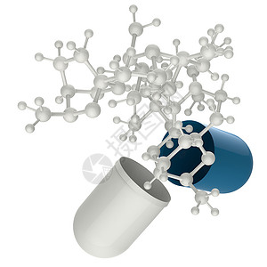 小分子药物胶囊显示 3d 分子治愈物理实验室蓝色药品药店原子教育医学药片背景