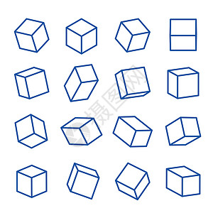 一组 3D 几何线形状固体元素矢量图玩具水晶数学棱镜立方体圆柱形星星六边形正方形八角形背景图片