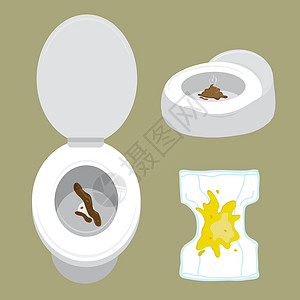 草率的厕所夜壶和尿布卡通 vecto 中的一组便便和粪便插画