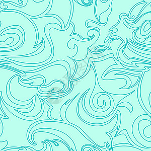 线性麦粒肿中螺旋和卷曲的无缝绿松石纹理设计图片