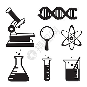 科学家图标化学实验室和科学设备技术剪影图标 vecto插画