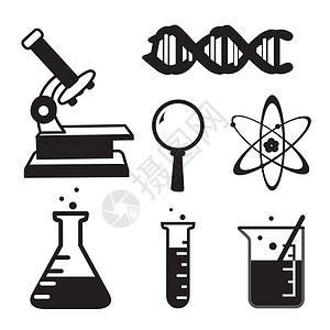 解决方案图标化学实验室和科学设备技术剪影图标 vecto插画