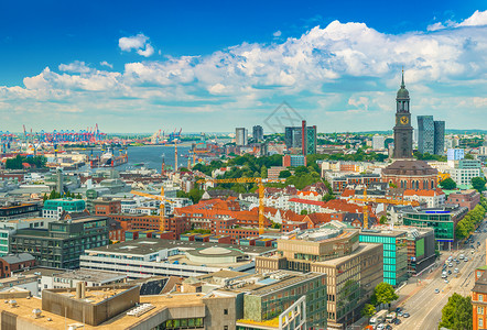 汉堡美丽的城市景色 从德国上方背景图片