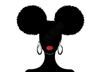 烫拉卷发卷发的黑人女性 时装模特剪影 在白色背景上孤立的卷发美女矢量图解 米老鼠风格插画