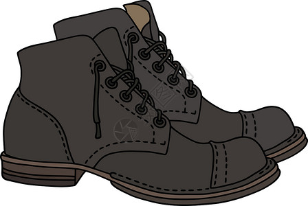 旧系带鞋棕色黑色鞋类农民卡通片花边皮革插图插画