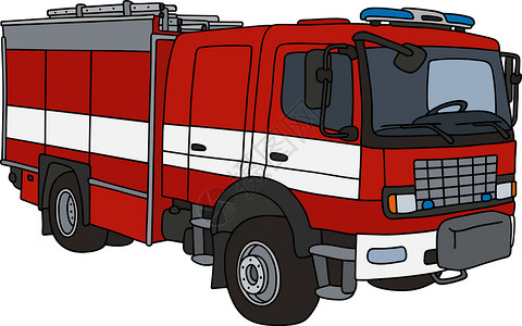 巡逻队红色消防巡逻卡车插画