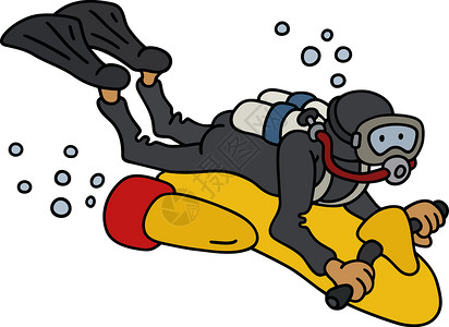 鼻烟壶骑滑板车的滑稽潜水员插画