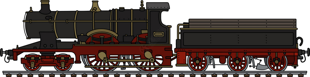 复古黑色蒸汽机车卡通片引擎机器汽车火车插图铁路红色运输插画
