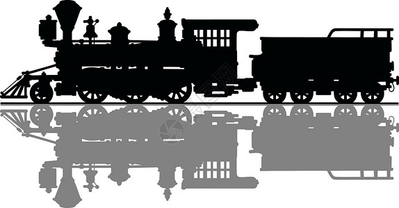 剪影火车复古美国蒸汽机车引擎运输剪影灰色插图铁路荒野机器车辆阴影插画