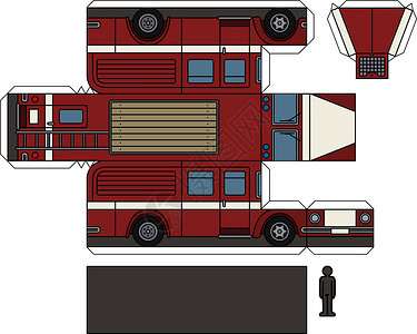 旧救火车的纸模型消防队员卡车纸艺汽车货车消防车白色救援运输卡通片插画