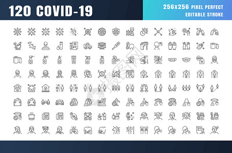 Covid-19 预防线轮廓图标   256x256 像素完美 可编辑笔划背景图片