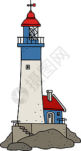 老石房子古老的石灯塔灯笼运输卡通片石头安全海洋蓝色插图历史海岸插画