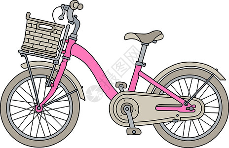 粉色篮子复古粉色自行车插画