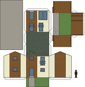 房子纸模型房子的纸模型建筑学家庭建筑绿色奶油玩具花园褐色卡通片胶水插画