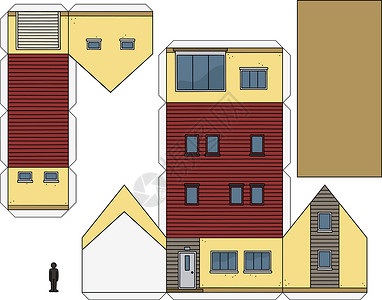 房子纸模型房子的纸模型褐色胶水建筑学车库玩具家庭建筑卡通片红色插画