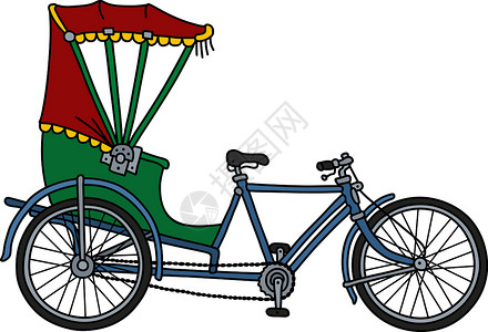 曼谷三轮车人力车卡通片红色街道绿色车辆旅行黄色三轮车大车运输插画