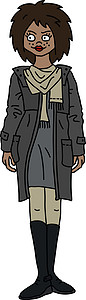 灰色外套一个穿着灰色 coa 的有趣异国情调女人的矢量化手绘图插画
