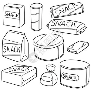 巧克力爆米花组的 snac插图夹子塑料字体卡通片挫败收藏糖果包装草图插画