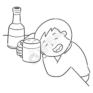 酒精画醉酒的酒精涂鸦男性瓶子收藏酒馆卡通片酿造插图饮料插画