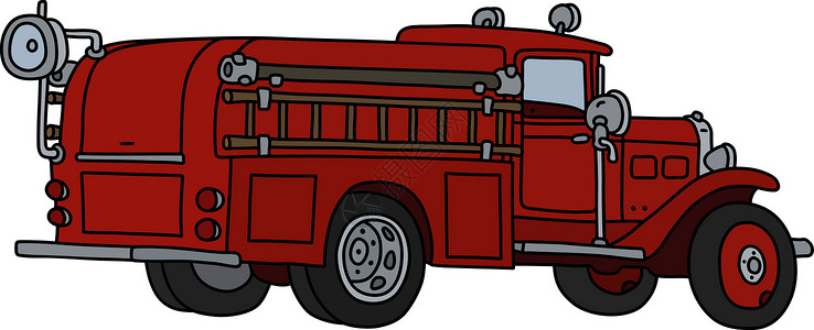 经典的消防车城市车站运输红色梯子救援消防队员土地汽车卡通片背景图片