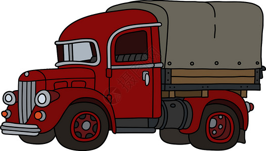 红色卡车老卡车经典的红色卡车卡通片保险杠帆布插图黑色合金运输货运汽车车辆插画