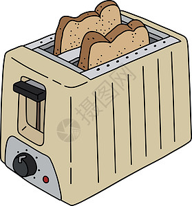 米色电烤面包机奶油面包厨房卡通片早餐褐色塑料器具食物插图背景图片
