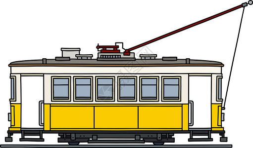 复古电车老式的黄色电车插画