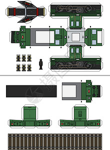 一台老小电力机车的纸模型拖拉机胶水轨枕蒸汽发动机运输铁路玩具力量机器插画