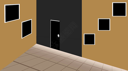 室内房间插图虚拟就像从最上面的角度绘制的 墙上有框架和门厨房公寓建筑黑与白展示全景建筑学民众蓝色抛光背景图片