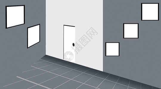 室内房间插图虚拟就像从最上面的角度绘制的 墙上有框架和门蓝色球形抛光厨房公寓工作室全景建筑学展示民众背景图片
