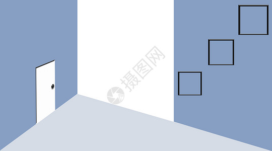 室内房间插图虚拟就像从最上面的角度绘制的 墙上有框架和门蓝色民众建筑工作室黑与白建筑学渲染公寓展示厨房背景图片
