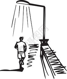 汉街双湖桥跑下街速度头灯跑步插图男人运动装慢跑手电筒绘画城市插画