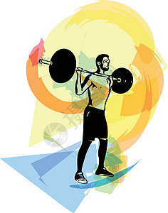 在健身房用杠铃进行举重锻炼重量竞技饮食闲暇娱乐肌肉活动运动训练腹肌背景图片