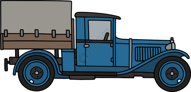 复古蓝色卡车运输帆布货车卡通片车辆发动机背景图片