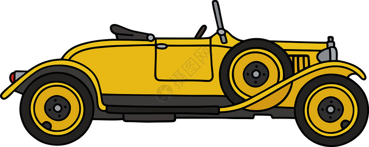 老式的黄色敞篷跑车卡通片运动车辆敞篷车汽车运输发动机背景图片