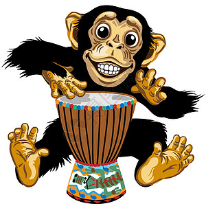 鼓嘴卡通黑猩猩当地非洲 drumme插画